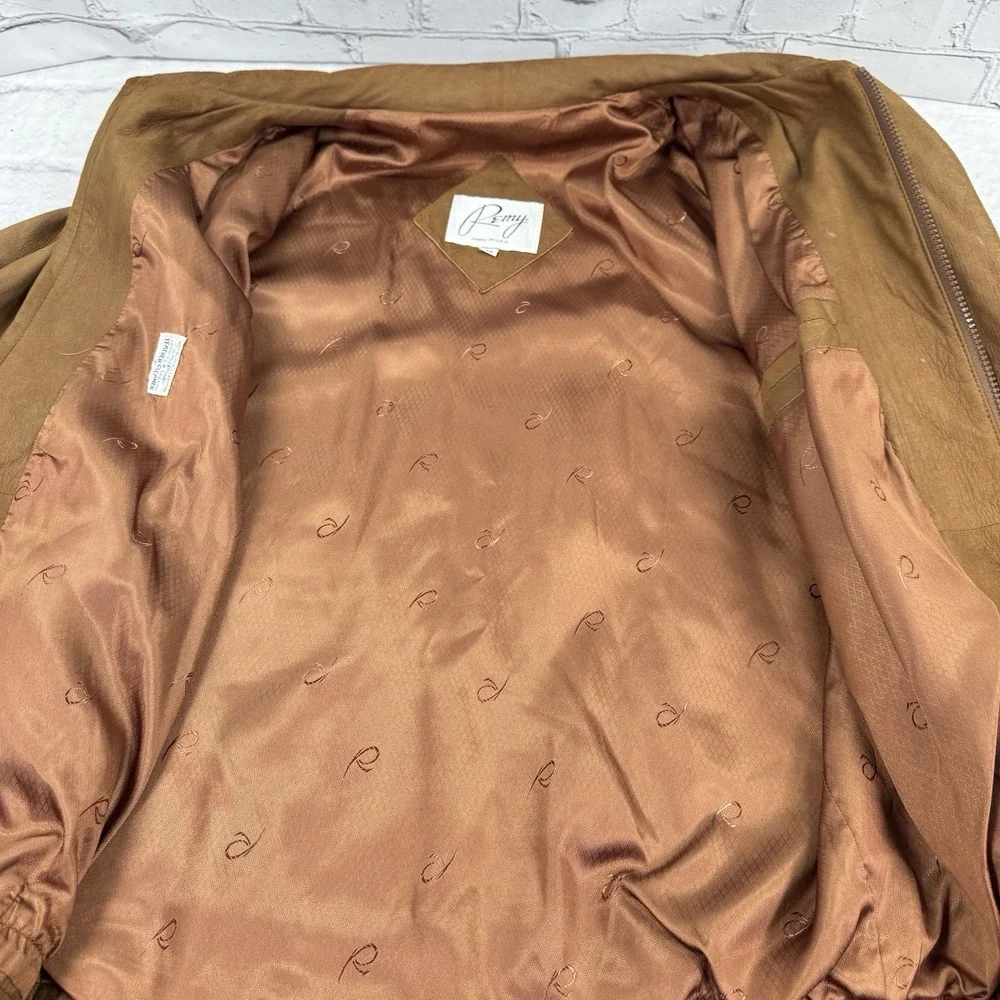 Vintage Remy‎ Mens Size 44 Leather Bomber Jacket Camel Brown Butter Soft Zip USA